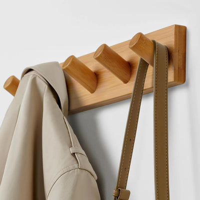 5-Hook Wooden Wall-Mounted Coat Rack