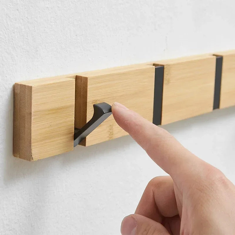 Wooden Wall-Mounted Coat Rack with Hidden Hook