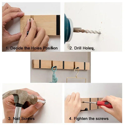 Wooden Wall-Mounted Coat Rack with Hidden Hook